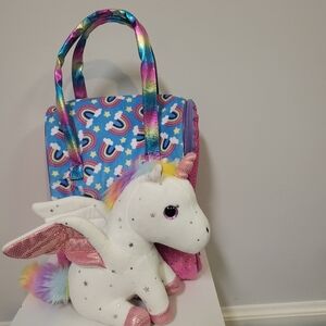 Unicorn Plush Toy With Rainbow Pet/Plush Carrier Bag